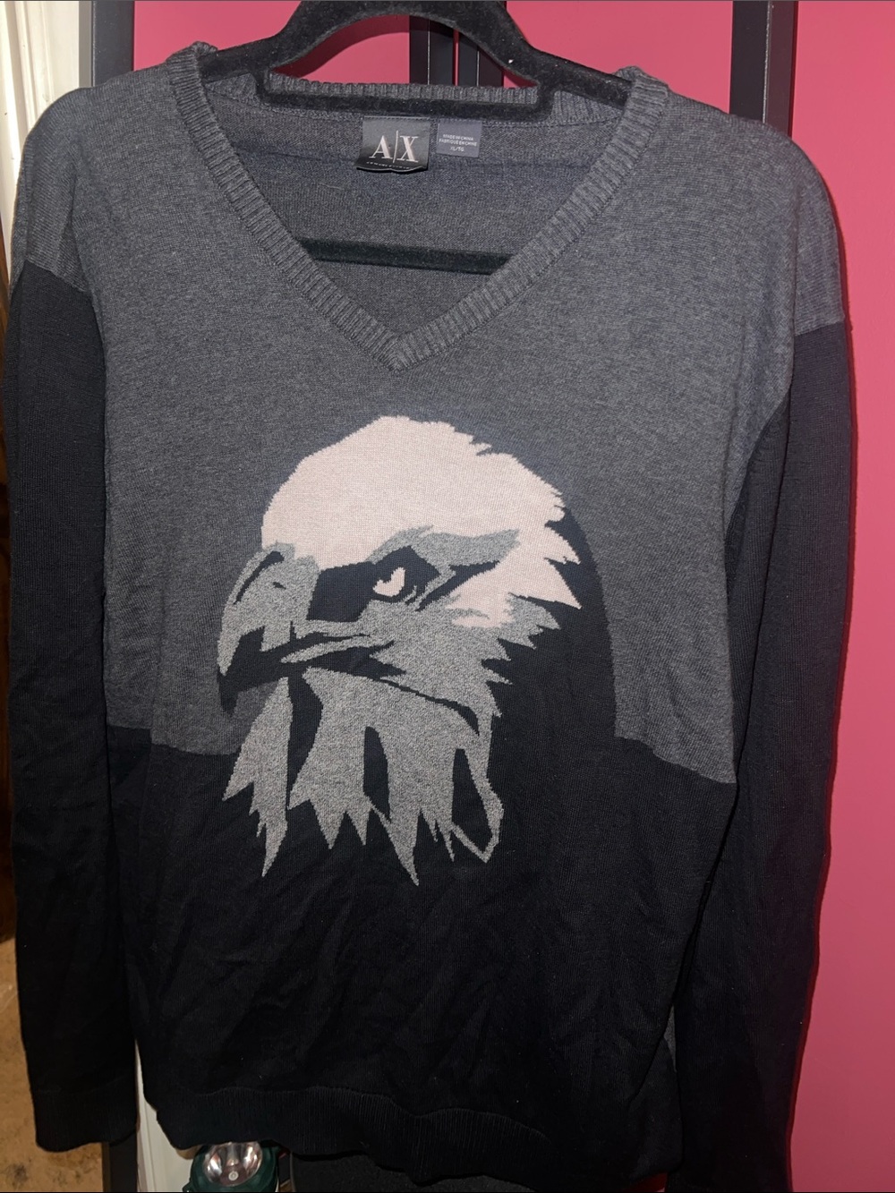 Armani Exchange V-Neck Sweater in Charcoal Black